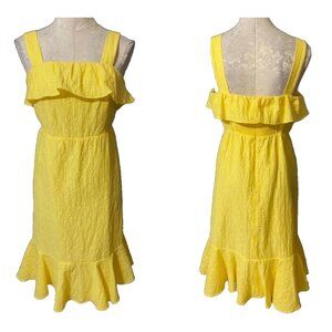 Papagallo Dress Yellow 8 Cruise Resort Wide Strap Smocked Y2K Midi Ruffle NWT